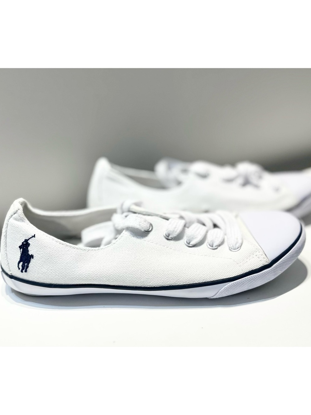 Polo by Ralph Lauren White Canvas Low-Top Sneakers with Navy Logo